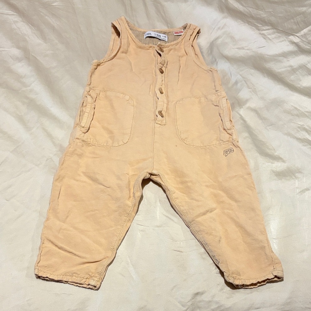 Zara Linen 24 Month Sleeveless Overalls with Front Pockets